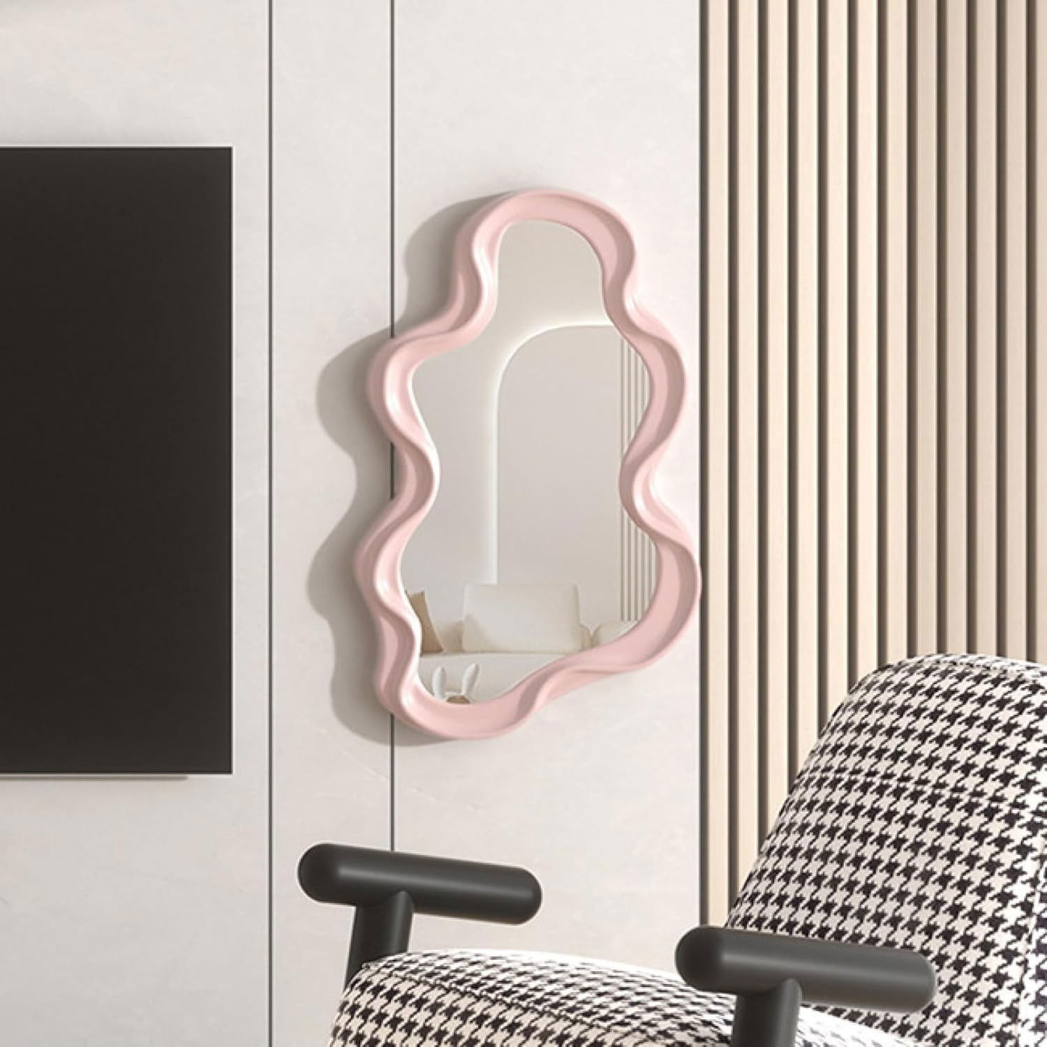 Oglinda de Perete, Flippy, Decorativa, pentru Baie, Dormitor, Sufragerie, Model Minimalist in Forma de Nor, 41x26 cm, Roz [4]