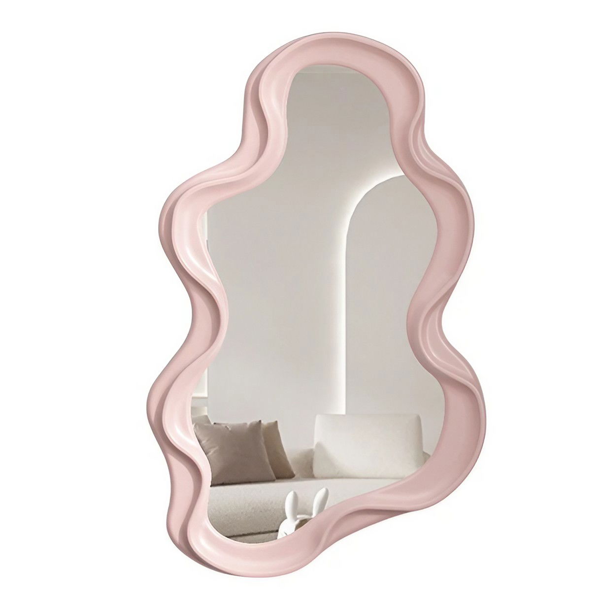 50 - 100 LEI - Oglinda de Perete, Flippy, Decorativa, pentru Baie, Dormitor, Sufragerie, Model Minimalist in Forma de Nor, 41x26 cm, Roz