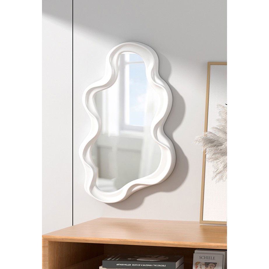 Oglinda de Perete, Flippy, Decorativa, pentru Baie, Dormitor, Sufragerie, Model Minimalist in Forma de Nor, 41x26 cm, Alb [10]