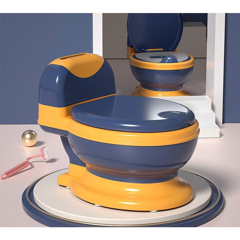 Olita Bebelusi, Flippy, pentru Copii 1 - 8 Ani, Model Toaleta Adulti, Colac Moale PVC, Compartiment Detasabil, Cutie Depozitare Hartie, 34 x 32 x 19 cm, Albastru/Portocaliu [5]