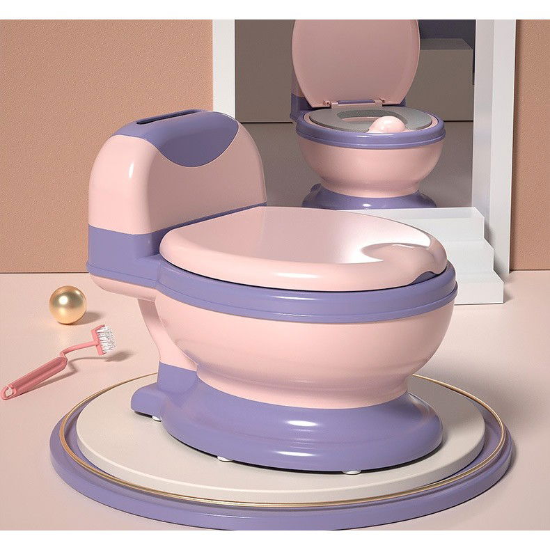 Olita Bebelusi, Flippy, pentru Copii 1 - 8 Ani, Model Toaleta Adulti, Colac Moale PVC, Compartiment Detasabil, Cutie Depozitare Hartie, 34 x 32 x 19 cm, Roz/Mov [6]