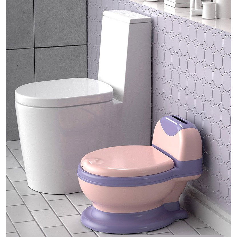 Pentru casa - Olita Bebelusi, Flippy, pentru Copii 1 - 8 Ani, Model Toaleta Adulti, Colac Moale PVC, Compartiment Detasabil, Cutie Depozitare Hartie, 34 x 32 x 19 cm, Roz/Mov