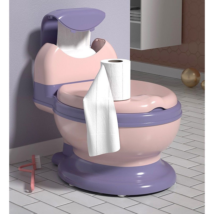 Olita Bebelusi, Flippy, pentru Copii 1 - 8 Ani, Model Toaleta Adulti, Colac Moale PVC, Compartiment Detasabil, Cutie Depozitare Hartie, 34 x 32 x 19 cm, Roz/Mov [3]