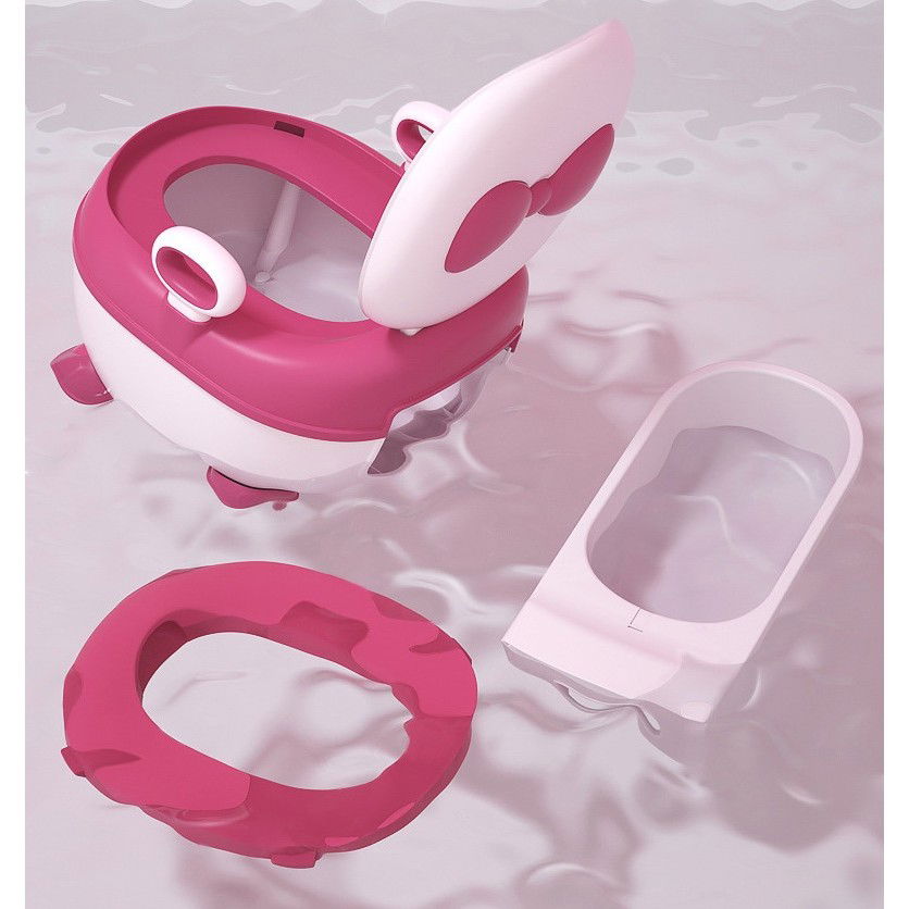 Olita pentru Copii, Flippy, +1an, Portabila, Design cu Fundita, cu Capac, Model Prietenos, Non-Toxic, Compartiment Detasabil, cu Manere, cu 4 Picioare, Usor de Curatat, 46*33*32 cm, Roz [3]