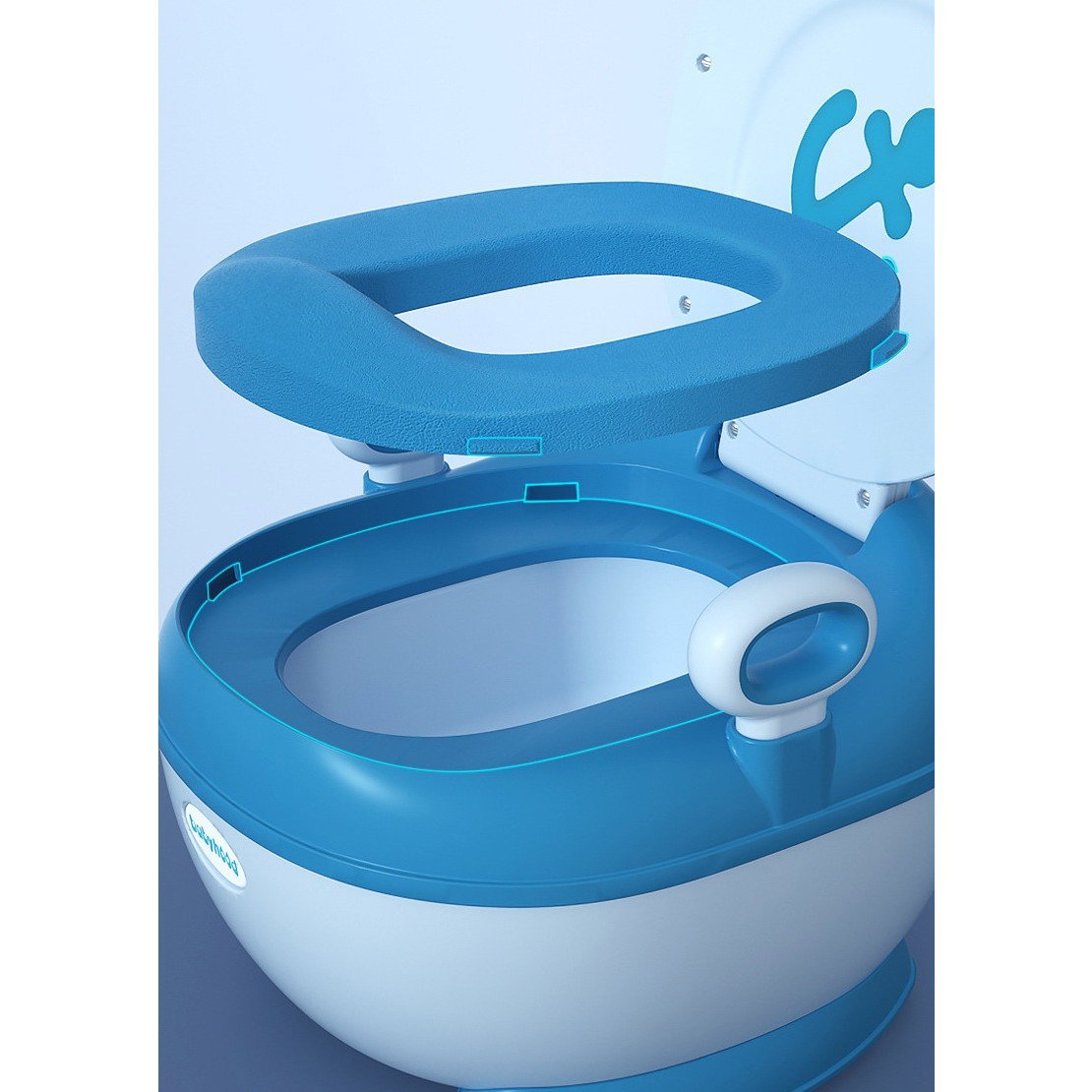 Articole pentru baie - Olita pentru Copii, Flippy, +1an, Portabila, Design cu Ancora, cu Capac, Model Prietenos, Non-Toxic, Compartiment Detasabil, cu Manere, cu 4 Picioare, Usor de Curatat, 46*33*32 cm, Albastru