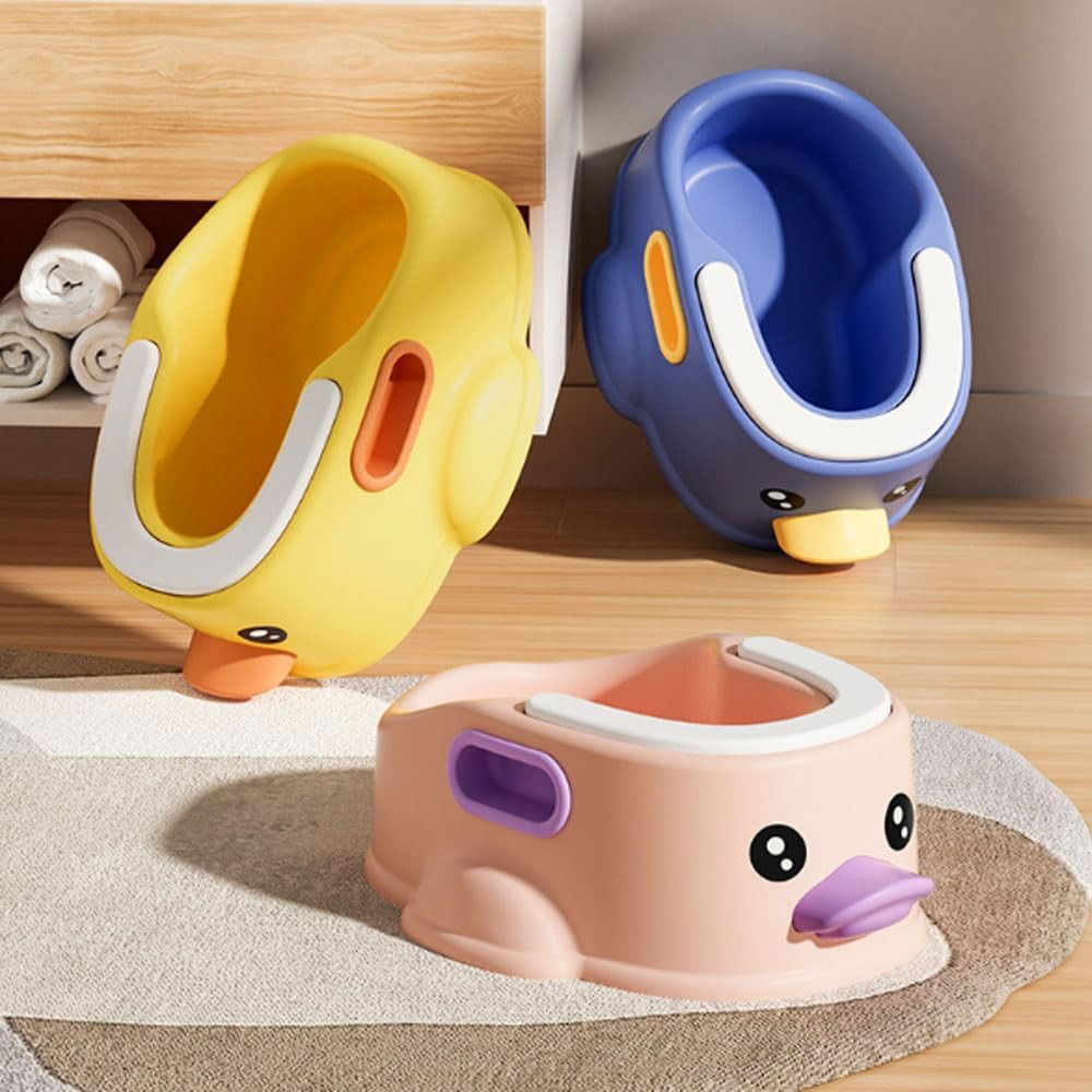 Articole pentru baie - Olita pentru Copii, Flippy, +1an, Portabila, Design Ratusca, Model Prietenos, Non-Toxic, Compartiment Detasabil, cu Maner, Usor de Curatat, Albastru