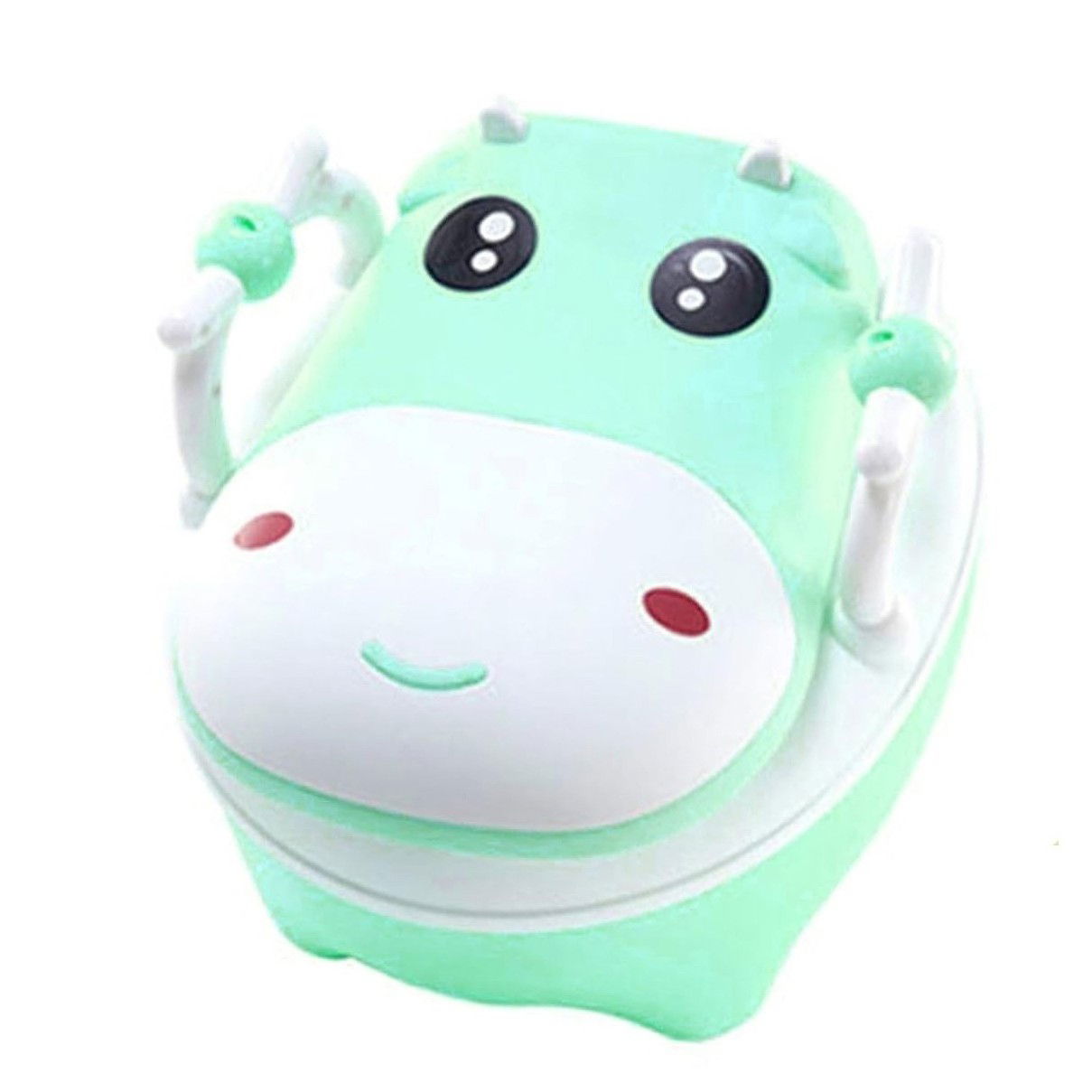 Articole pentru baie - Olita pentru Copii, Flippy, +1an, Portabila, Design Vacuta cu Capac, Model Prietenos, Non-Toxic, cu Manere, Compartiment Detasabil, Perie Inclusa, Usor de Curatat, Verde