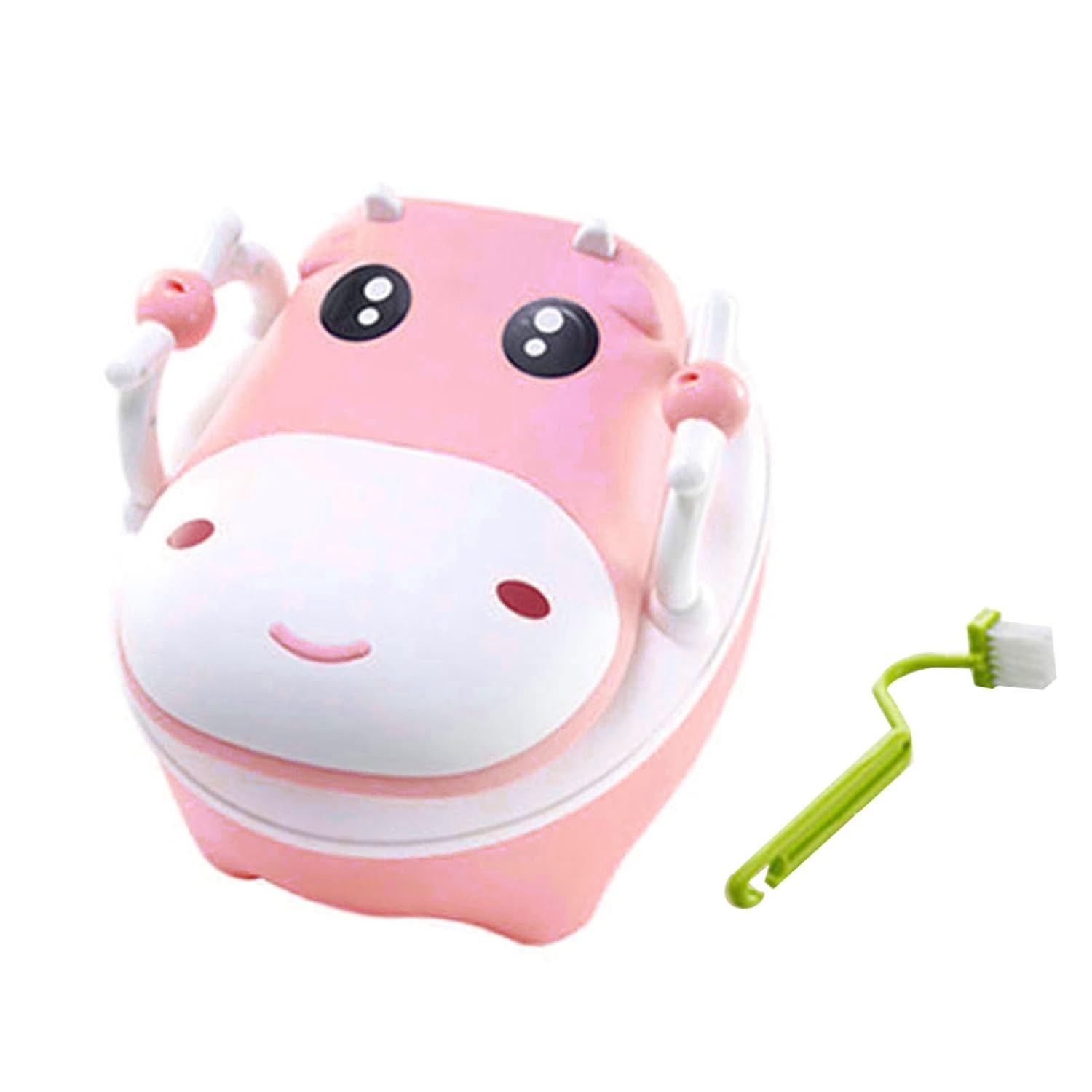 Olita pentru Copii, Flippy, +1an, Portabila, Design Vacuta cu Capac, Model Prietenos, Non-Toxic, cu Manere, Compartiment Detasabil, Perie Inclusa, Usor de Curatat, Roz [5]