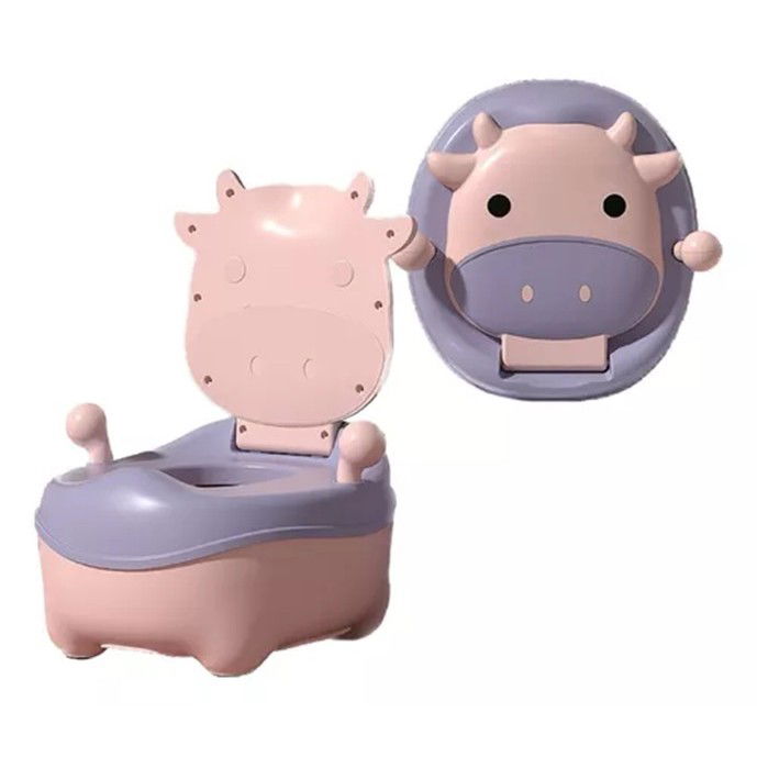 Olita pentru Copii, Flippy, +1an, Portabila, Model Vacuta, cu Capac, Prietenoasa, Non-Toxic, Compartiment Detasabil, cu Manere, cu 4 Picioare, Usor de Curatat, Roz [6]