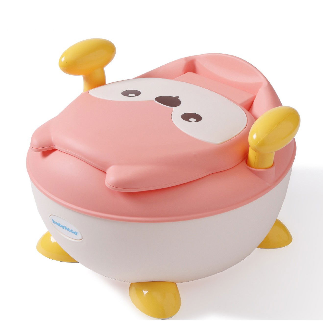 Olita pentru Copii, Flippy, +6 luni, Compartiment Detasabil, cu Capac, Antiderapanta, din Plastic, Colac Moale, Model Animat Vulpe, cu Maner, 34.5 x 35 x 23 cm, Roz/Alb [4]