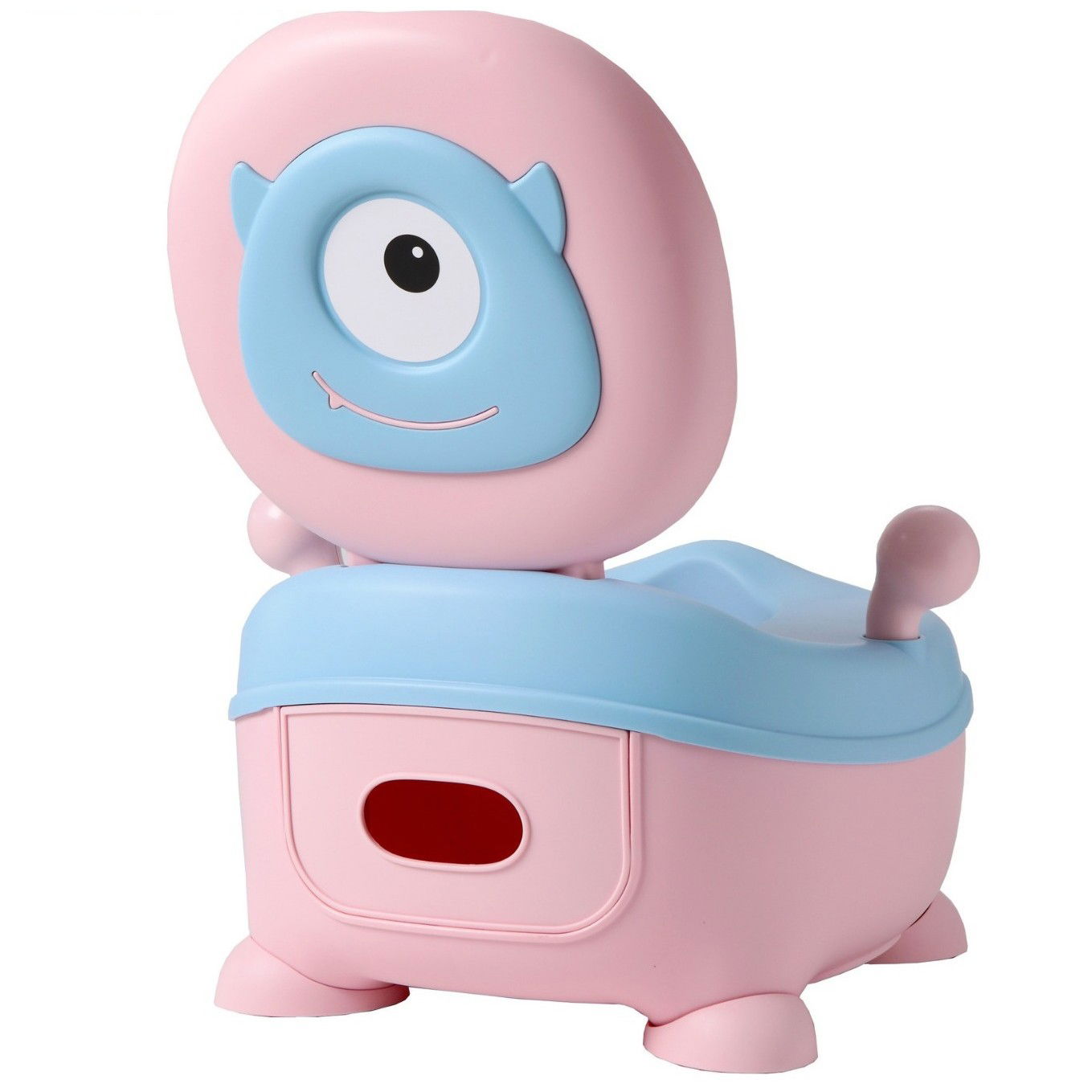 Olita pentru Copii, Flippy, +6 luni, Compartiment Detasabil, cu Capac, Antiderapanta, din Plastic, Colac Moale, Model Animat Ciclop, cu Maner, 33 x 21 x 45 cm, Albastru/Roz [4]