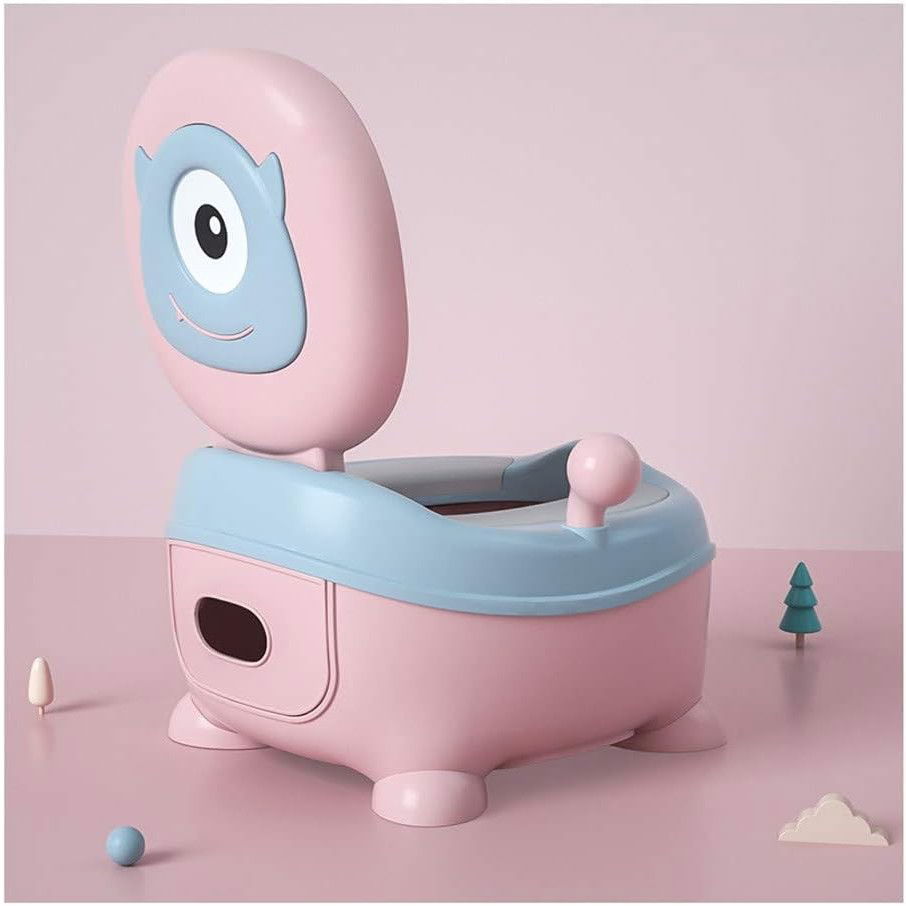 Olita pentru Copii, Flippy, +6 luni, Compartiment Detasabil, cu Capac, Antiderapanta, din Plastic, Colac Moale, Model Animat Ciclop, cu Maner, 33 x 21 x 45 cm, Albastru/Roz [3]