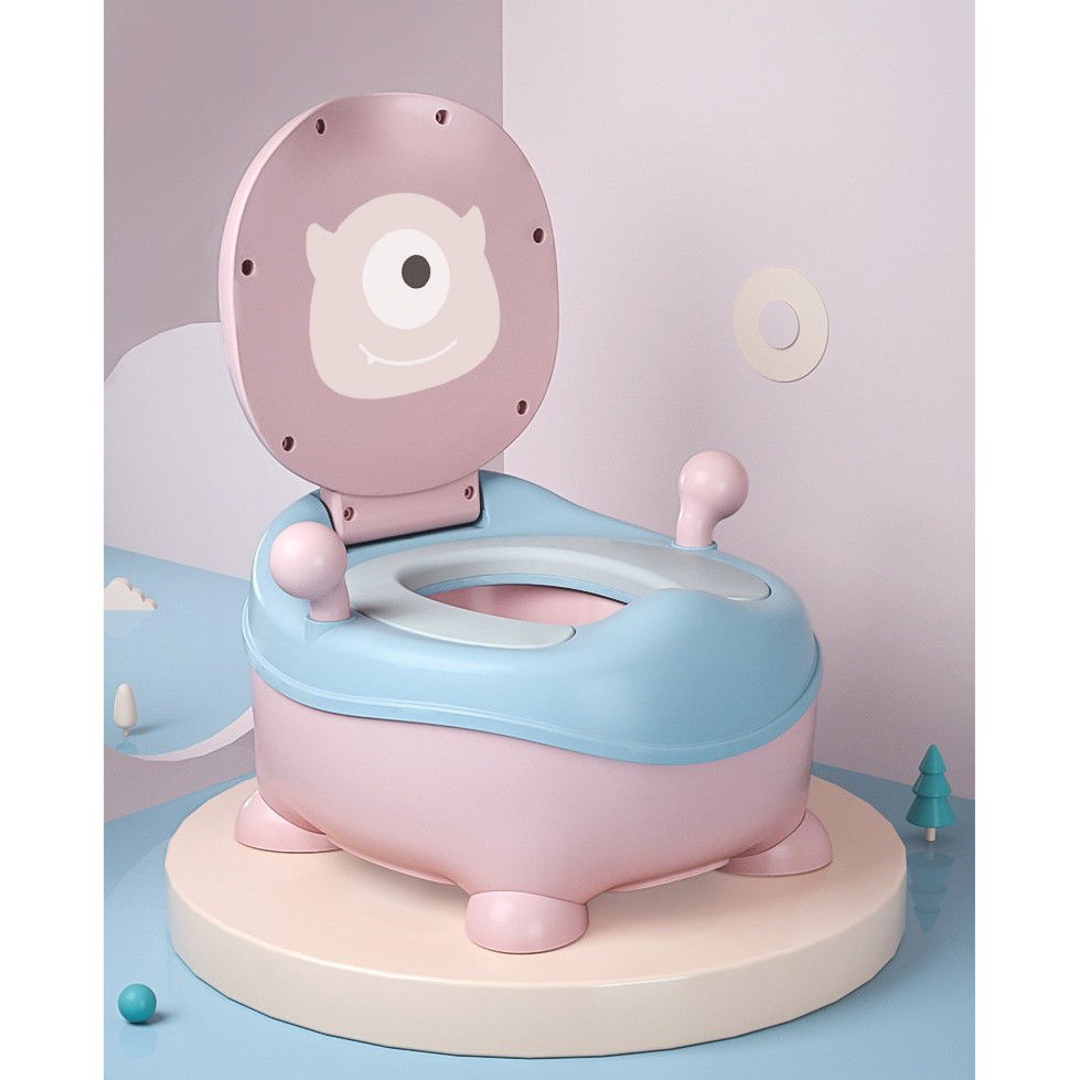 Olita pentru Copii, Flippy, +6 luni, Compartiment Detasabil, cu Capac, Antiderapanta, din Plastic, Colac Moale, Model Animat Ciclop, cu Maner, 33 x 21 x 45 cm, Albastru/Roz [6]