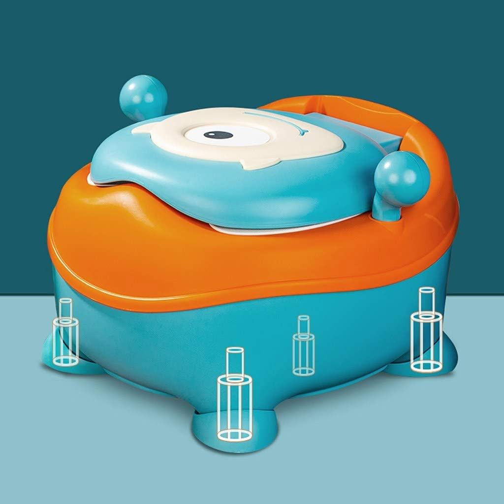 Olita pentru Copii, Flippy, +6 luni, Compartiment Detasabil, cu Capac, Antiderapanta, din Plastic, Colac Moale, Model Animat Ciclop, cu Maner, 33 x 21 x 45 cm, Albastru/Portocaliu [3]