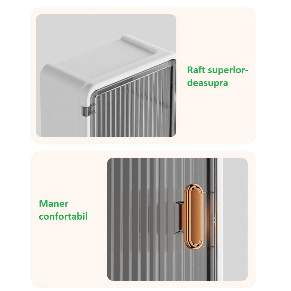 Organizator Cosmetice, Flippy, Montare pe Perete fara Perforare, 36.5x10.9x20 cm, din PP si ABS, Alb-Negru, Usa Transparenta [5]