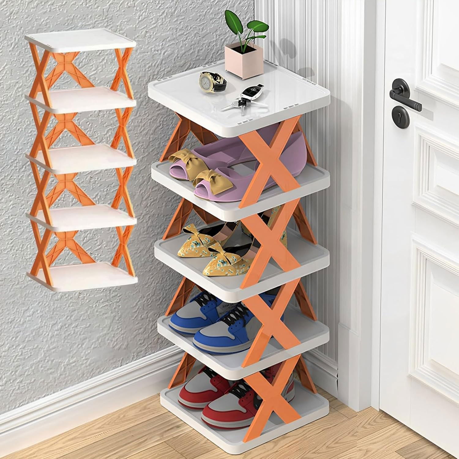 Organizator de Pantofi, Flippy, 5 Straturi, din ABS, Suport Modular, 65.5 x 24 x 26 cm, Portocaliu [6]