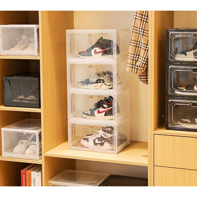 Organizator de Pantofi, Flippy, din PP+ABS, Usa Laterala Magnetica, Rezistenta la Praf, Anti-Oxidare, Utilizare Multipla, 36 x 28 x 21 cm, Gri Transparent [3]