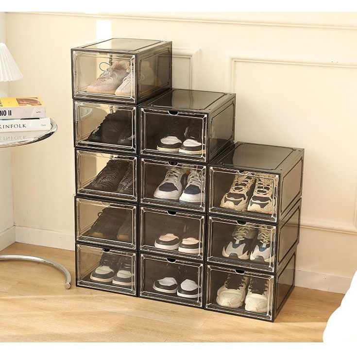 Organizator de Pantofi, Flippy, din PP+ABS, Usa Frontala Magnetica, Rezistenta la Praf, Anti-Oxidare, Utilizare Multipla, 36 x 28 x 21 cm, Gri Transparent [6]