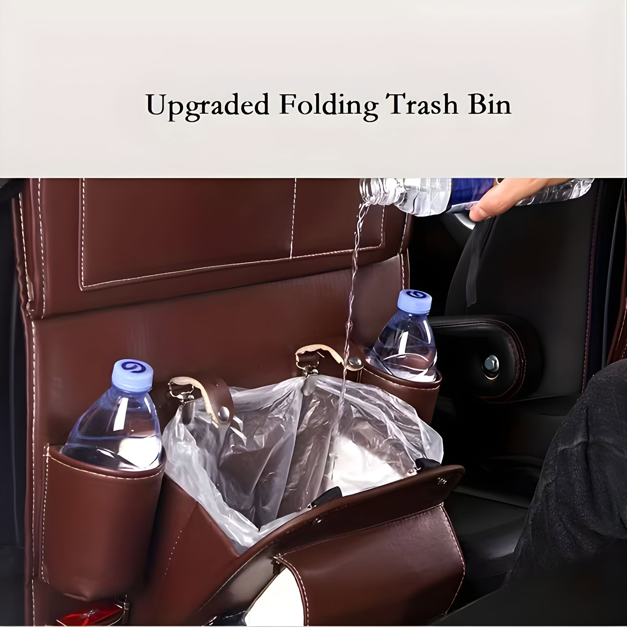 Organizator Spate Scaun Auto, Flippy, Masa Pliabila, Piele Ecologica, Impermeabil, Suport pentru Tableta, Sortare Lucruri si Protejare Tapiterie, 40 x 63cm, Bej [5]