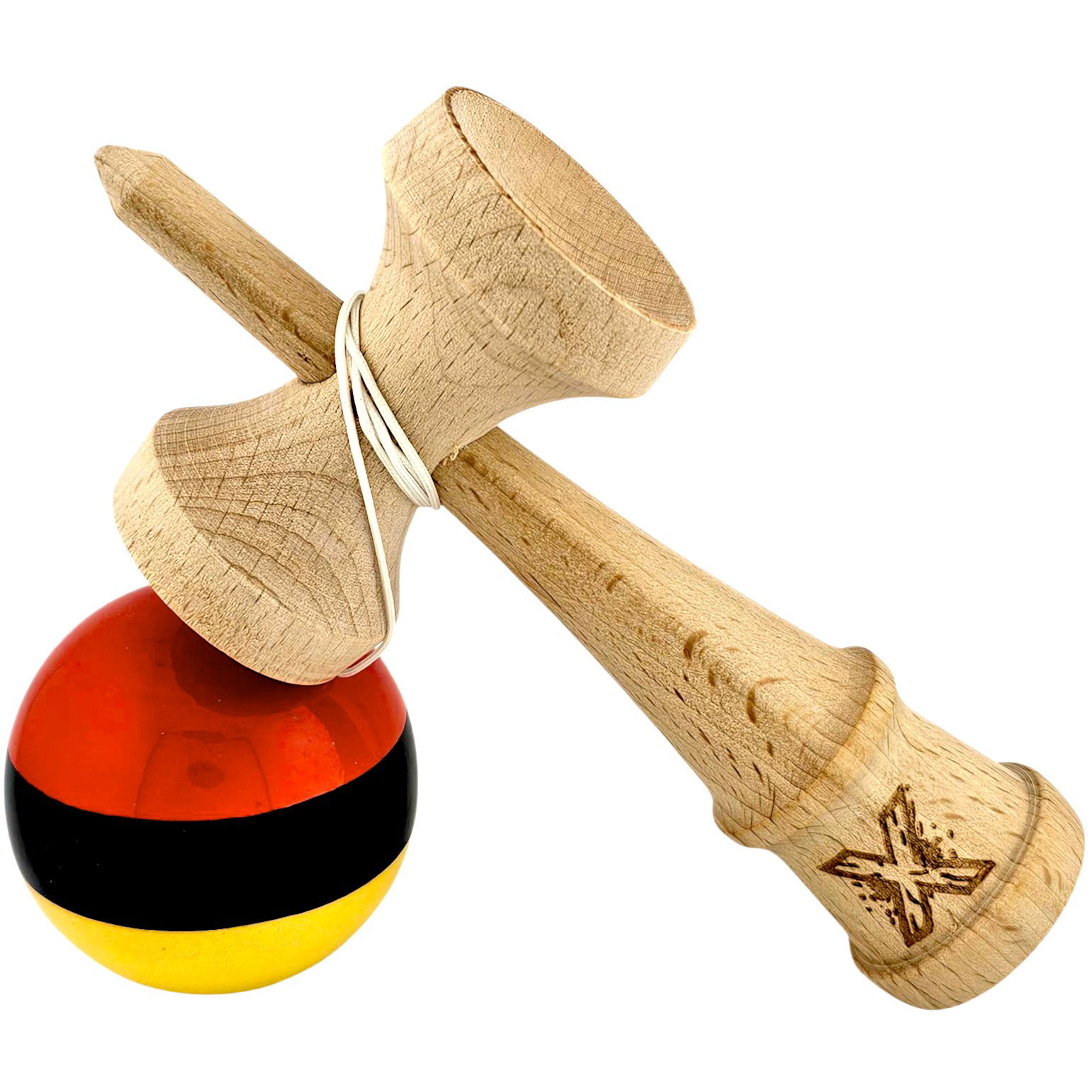 Kendama X Originala, Profesionala, Flippy, Super, Sticky din Lemn, 18 cm, Rosu/Negru/Galben [3]