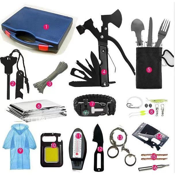 Pentru casa - Kit Supravietuire Multifunctional Flippy, Instrumente Profesionale, Sub Forma de Trusa, pentru Camping, Drumetii si Aventuri in Aer Liber, Albastru
