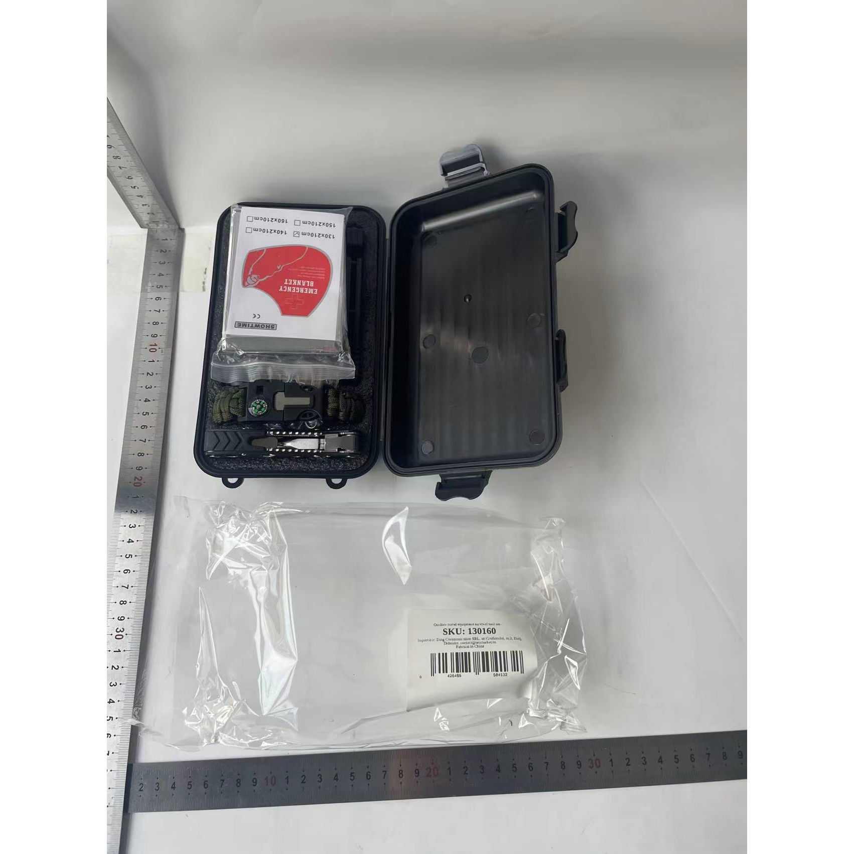 Pentru casa - Kit supravietuire multifunctional, Flippy, Instrumente profesionale, Tip Valiza, pentru Camping, Drumetii, Aventuri in aer liber, 130x210 cm, Negru