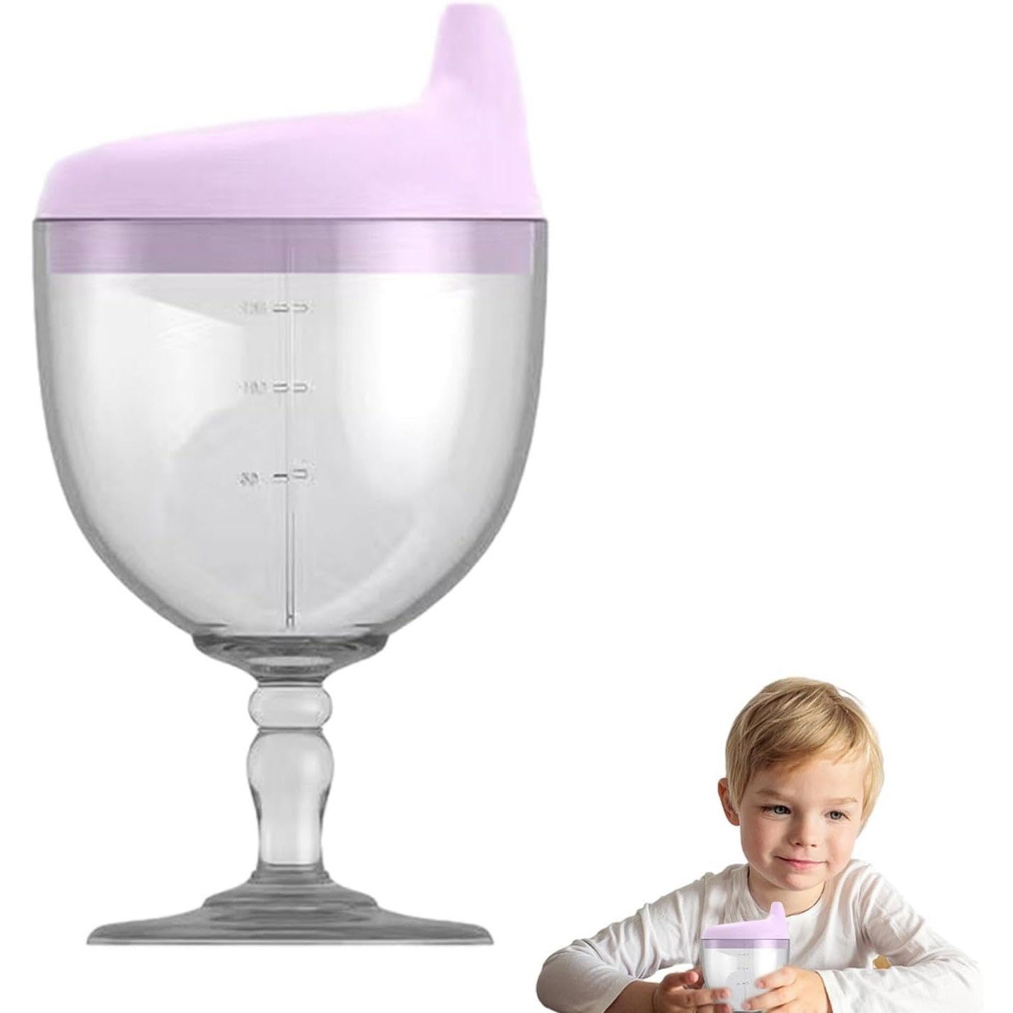 Pahar din Plastic Transparent cu Picior, Flippy, pentru Copii, 14 x 7.7 cm, cu Cioc Antiscurgere, + 3 Ani, Fara Maner, Mov [5]