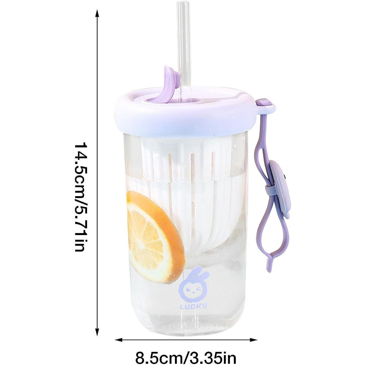 Pahar din silicon, cu capac si pai, pentru copii, Flippy, anti-cadere, compartiment pentru fructe/ceai/gheata, rezistent la temperaturi inalte, 500ml, Mov, 14.5x8.8x20 cm [5]