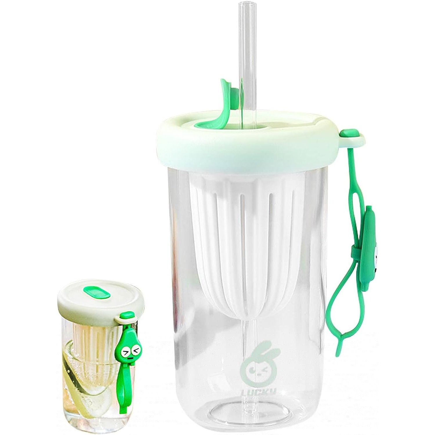 Pahar din silicon, cu capac si pai, pentru copii, Flippy, anti-cadere, compartiment pentru fructe/ceai/gheata, rezistent la temperaturi inalte, 500ml, Verde, 14.5x8.8x20 cm [4]