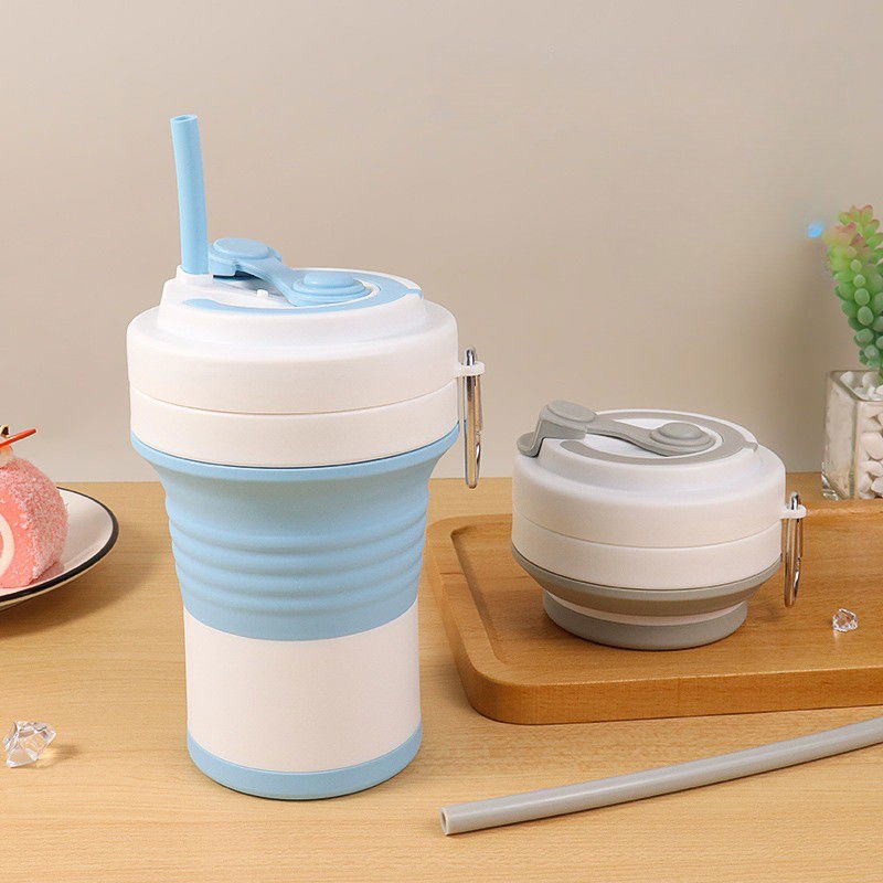 Pahar pliabil din silicon Flippy, pentru calatorii, camping, 750 ml, pai inclus, 11.6 x 19.3 cm, albastru [3]