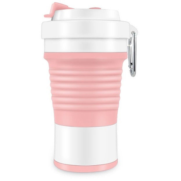 Pahare, Sticle si Cani - Pahar pliabil din silicon Flippy, pentru calatorii, camping, 750 ml, pai inclus, 11.6 x 19.3 cm, roz