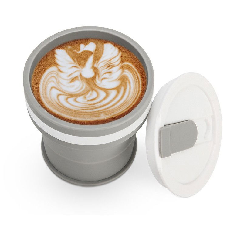 Pahar pliabil din silicon Flippy, prentru calatorii, 350 ml, pai inclus, 9 x 9.2 cm, gri [3]