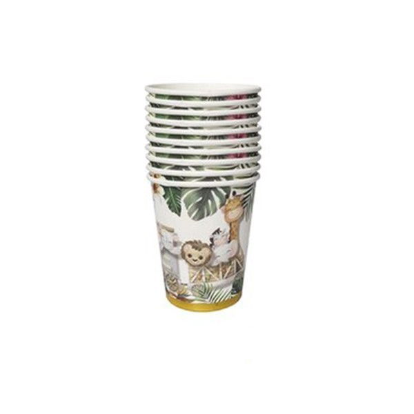 Accesorii Petrecere - Pahare Cartonate pentru Petreceri, Flippy, Set 10 Pahare Cartonate pentru Zile de Nastere, Model Safari cu animale, 230 ml, 8.6 x 7.5 cm, Multicolor
