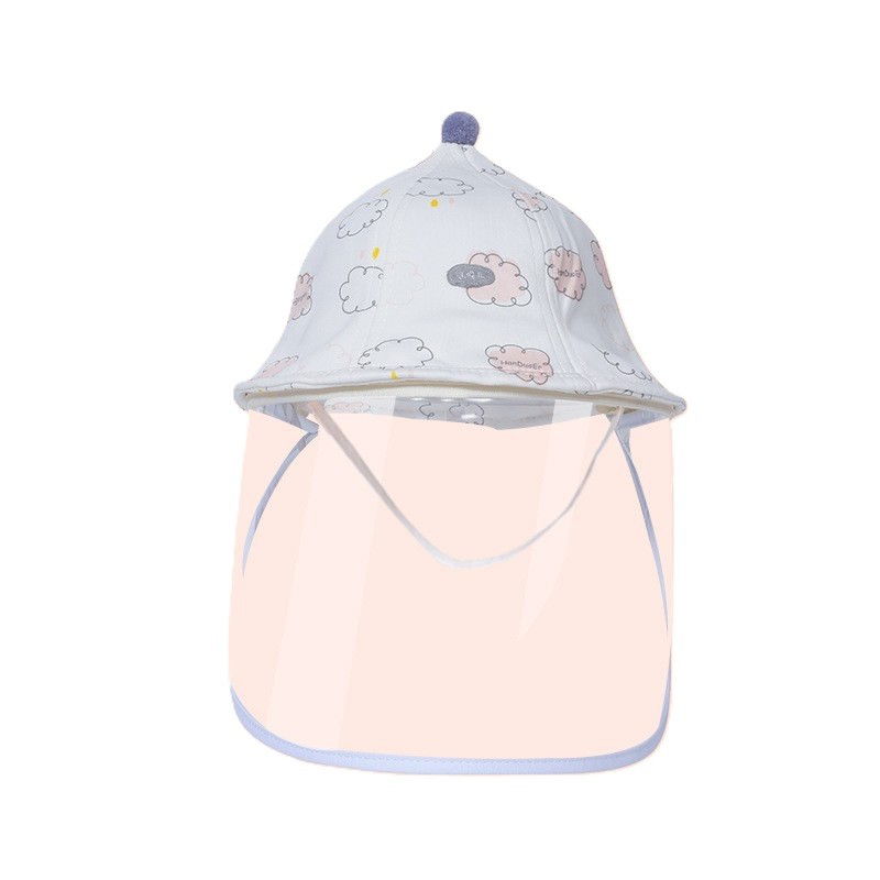 Articole pentru copii - Palarie de Protectie pentru Bebelusi, Flippy, Model cu Norisori Roz, Pescareasca, de Primavara si Toamna, cu Masca si Fermoar, 42 cm, pentru 0-3 Luni, Roz