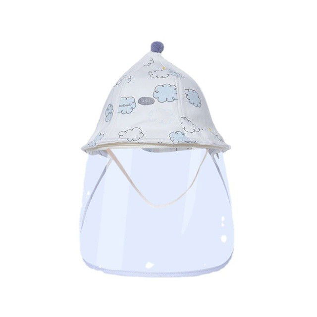 Articole pentru copii - Palarie de Protectie pentru Bebelusi, Flippy, Model cu Norisori Albastri, Pescareasca, de Primavara si Toamna, cu Masca si Fermoar, 45 cm, pentru 3-6 Luni, Bleu