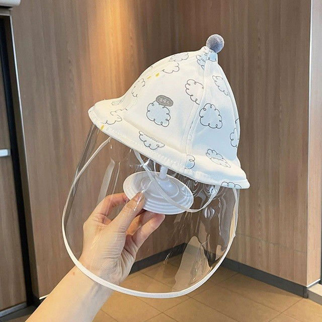 Palarie de Protectie pentru Bebelusi, Flippy, Model cu Norisori Albastri, Pescareasca, de Primavara si Toamna, cu Masca si Fermoar, 42 cm, pentru 0-3 Luni, Bleu [3]