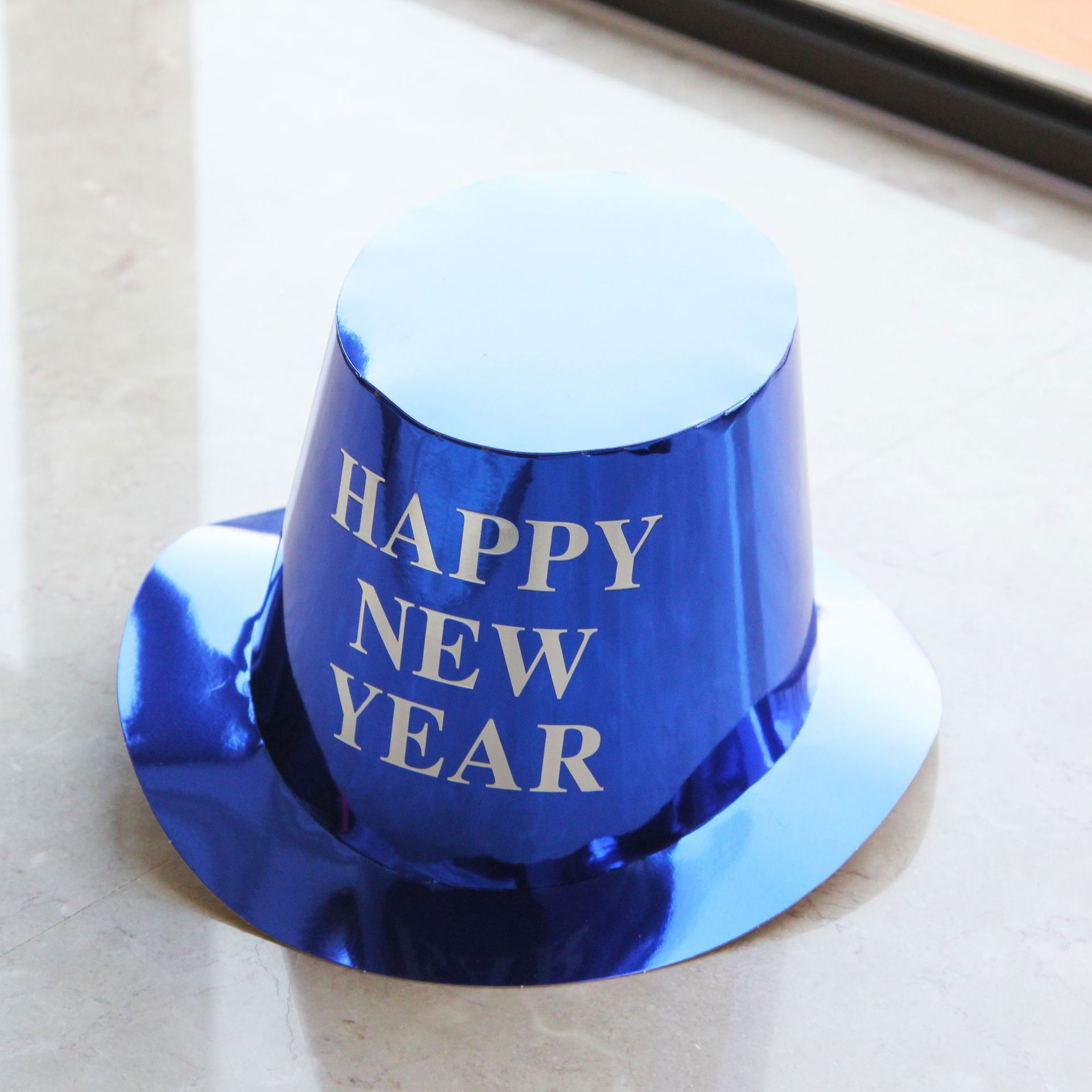 Palarie Happy New Year pentru Revelion, Flippy, Palarie Festiva de Anul Nou, Palarie Magica din Hartie, 29 x 25 x 15.5 cm Colorata Sclipitor Albastru [2]