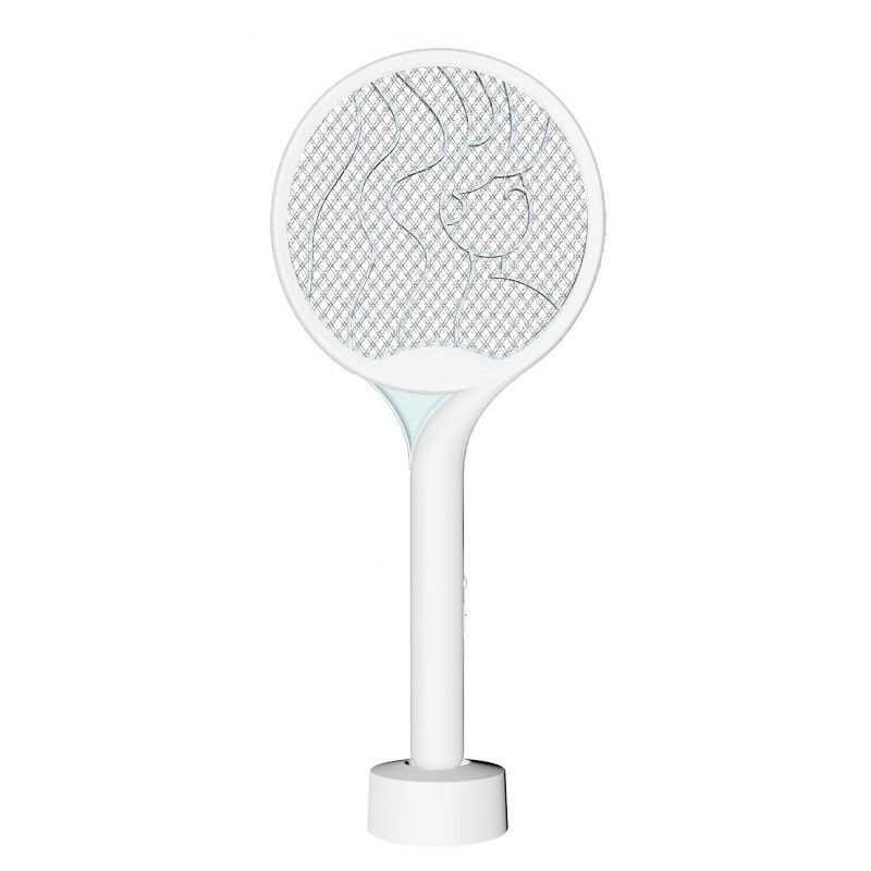 Articole pentru Gradina si Bricolaj - Paleta Electrica pentru Tantari, Muste si Tantari 2in1, Flippy, Reincarcabila, Incarcare USB, 2600V, Plastic, Casa si Gradina, Anti-insecte, Stand, 23x51 cm, Alb