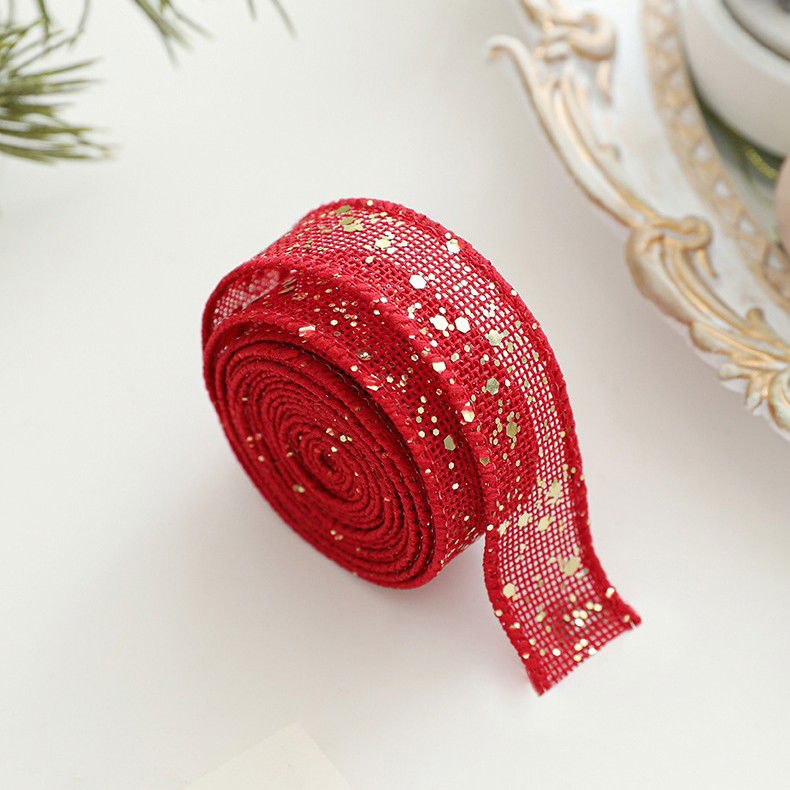 Panglica Decorativa cu Tematica de Craciun, Flippy, Set din 4 bucat + 1 Rulon Ata Rosie Alba, Panglica pentru Cadou de Craciun Brad si Decor, 2 M per bucata, Model Acadele, Rosu [4]