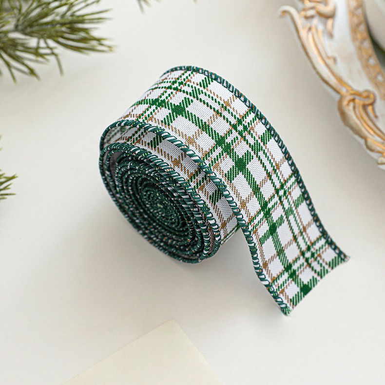 Panglica Decorativa cu Tematica de Craciun, Flippy, Set din 4 bucat + 1 Rulon Ata Maro, Panglica pentru Cadou de Craciun Brad si Decor, 2 M per bucata, Model Brad, Alb Verde [5]