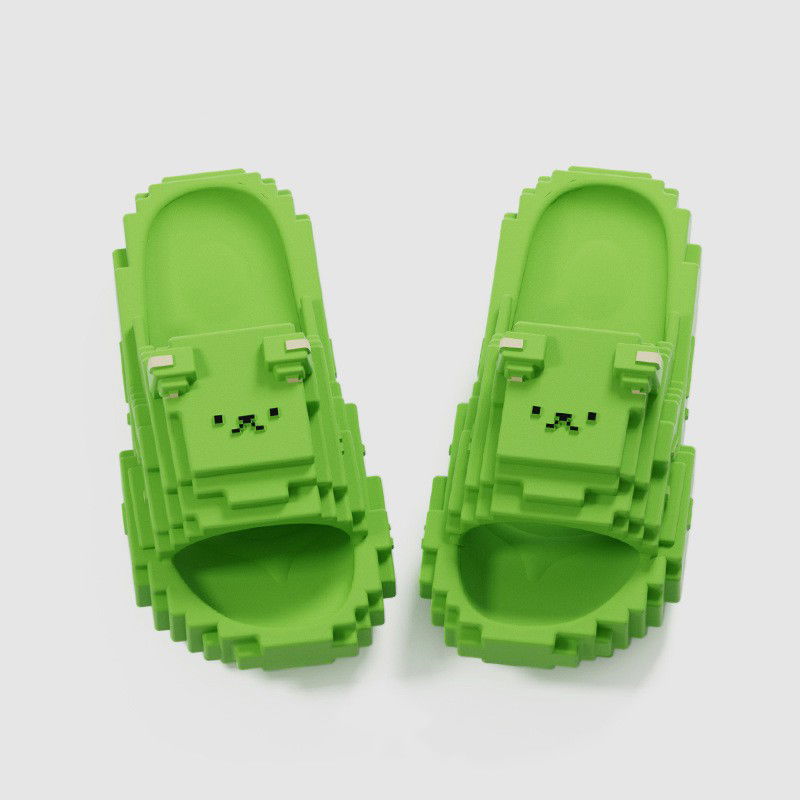 Slapi, papuci, saboti - Papuci Casual pentru Adolescenti, Flippy, Model Unisex de Forma Pixel, Rezistenti Usori si Moi din Spuma EVA Antiderapanti, Marime 38-39, Verde deschis