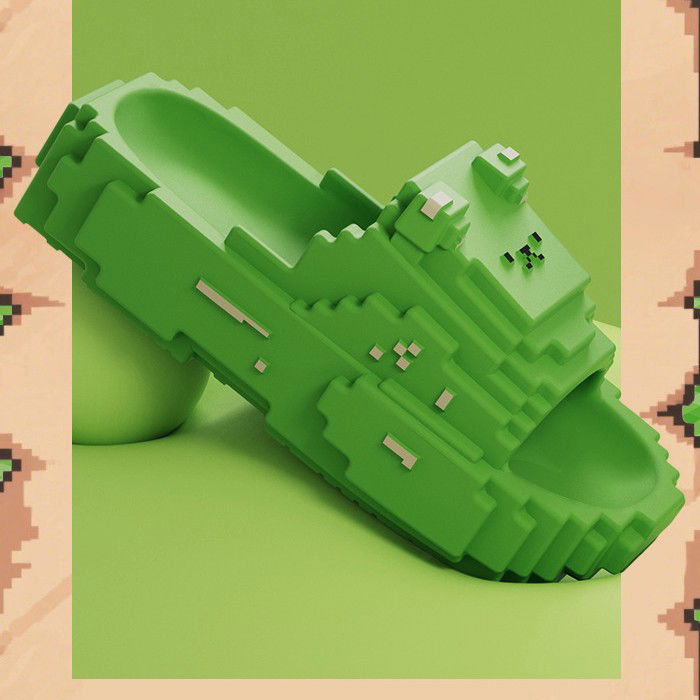 Papuci Casual pentru Adolescenti, Flippy, Model Unisex de Forma Pixel, Rezistenti Usori si Moi din Spuma EVA Antiderapanti, Marime 40-41, Verde deschis [5]