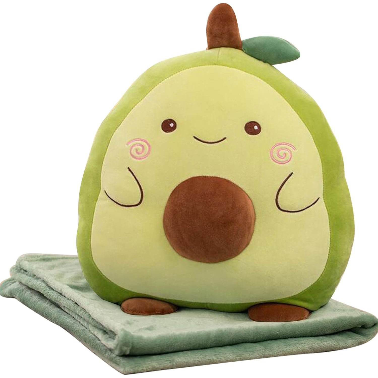 Perne Voiaj, Paturi si Textile - Patura 2in1 pentru Pat sau Canapea, Flippy, Model Jucarie Avocado cu Spatiu de Depozitare Patura, Microfibra, 1x1.7 m, Verde