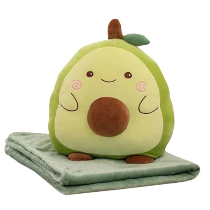 Perne Voiaj, Paturi si Textile - Patura 2in1 pentru Pat sau Canapea, Flippy, Model Jucarie Avocado cu Spatiu de Depozitare Patura, Microfibra, 1x1.7 m, Verde