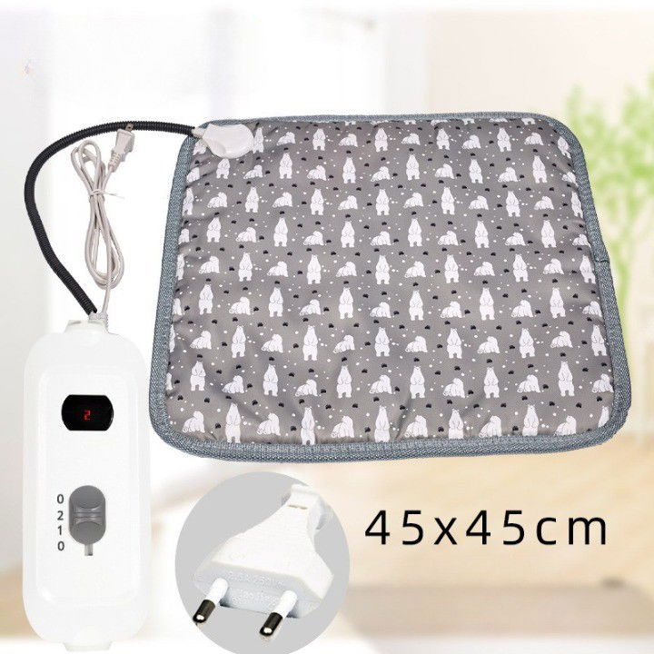 Covorase incalzire animale - Patura electrica pentru animale de companie, perna pentru caini, 45 x 45 cm, 25W,  2 trepte de reglaj perna pentru pisici, anti-alunecare, Gri