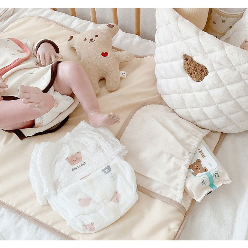 Articole pentru copii - Patura Multifunctionala, Flippy, pentru Schimbat Scutec, Impermeabila, din Bumbac, 50 x 70 cm, Portabila, Model Ursulet, Bej