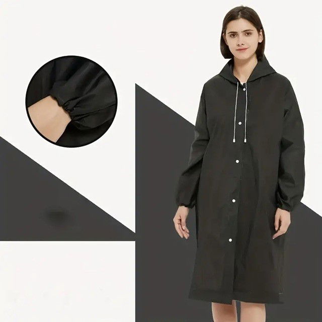 Pelerina de Ploaie, Flippy, pentru Adulti 150-180 cm, din EVA, Impermeabila, Rezistenta la Vant, Inchidere cu Capse, 140 g, Negru [4]