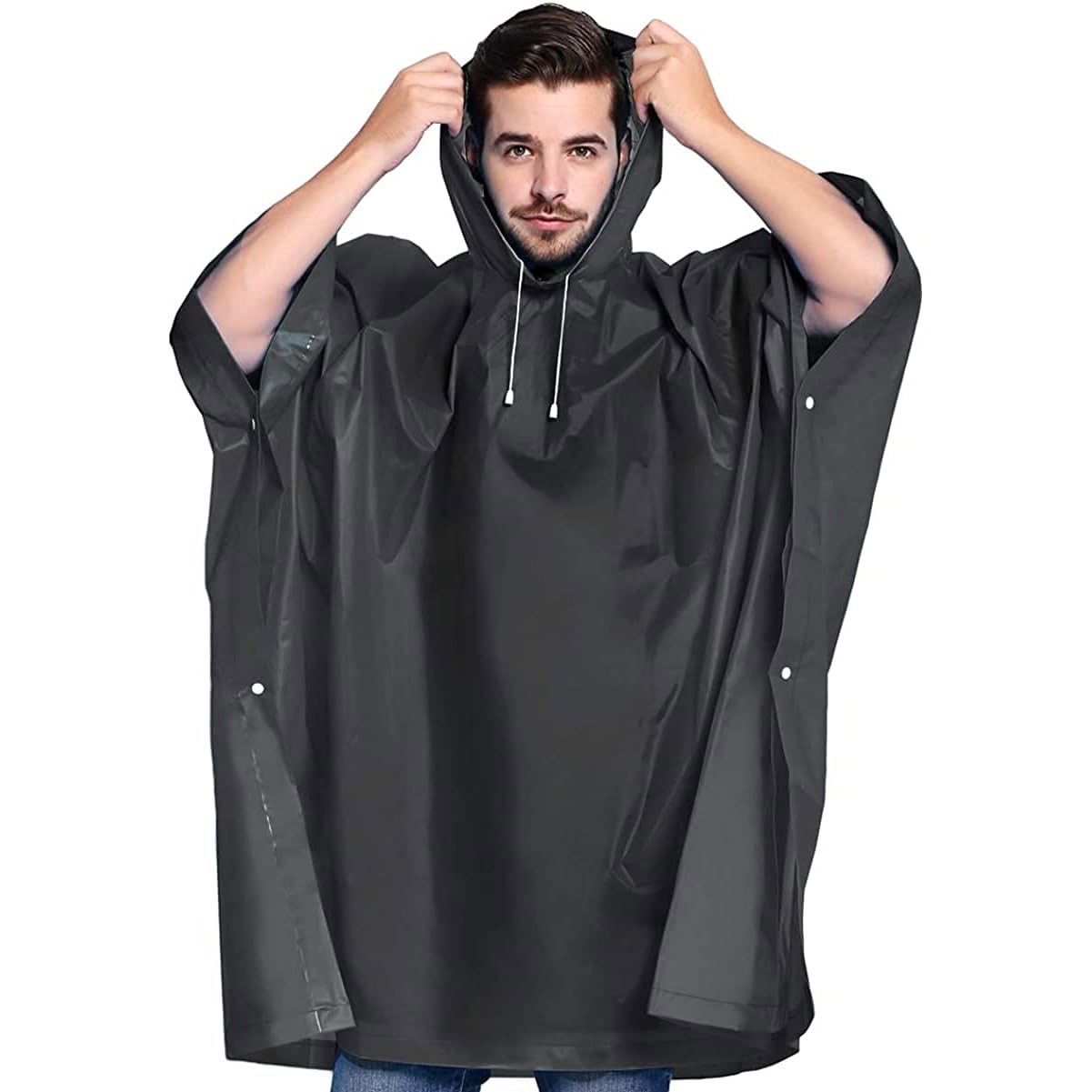 Pelerina de Ploaie, Flippy, pentru Adulti, EVA, Tip Poncho, Impermeabila, Rezistenta la Vant, Capse Laterale, 160 g, Negru [3]