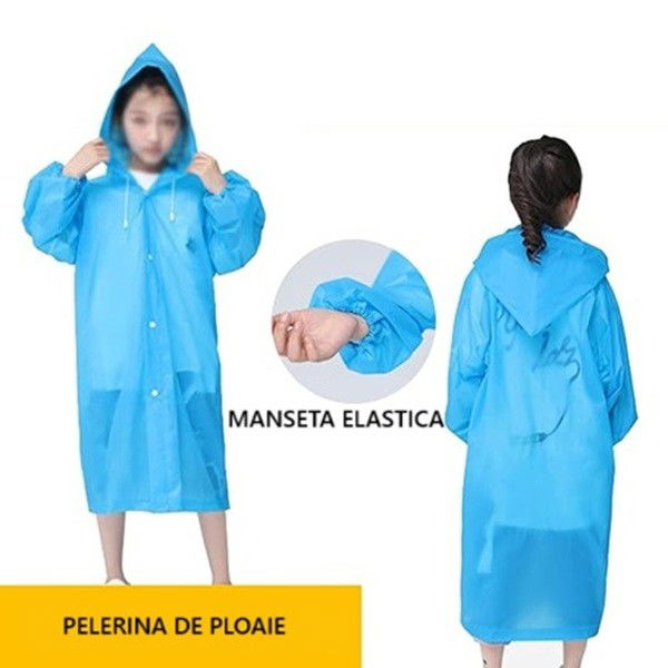 Pelerina de Ploaie, Flippy, pentru Copii 100-145 cm, din EVA, Impermeabila, Inchidere cu Capse, Albastru [3]
