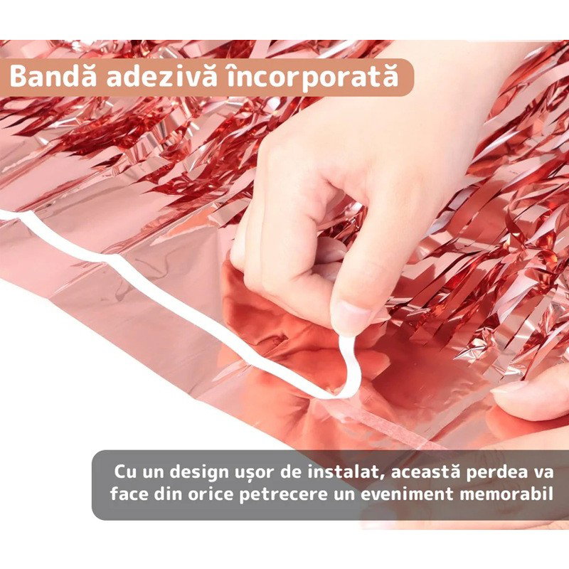 Perdea Franjurata, Flippy, Model Decor Petrecere, pentru Fundal de Poze, Amenajare Colorata a Petrecerii, Dimensiune 100x200 cm, Roz Auriu [5]